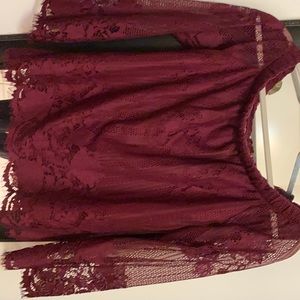 Arizona off the shoulder maroon lace blouse
